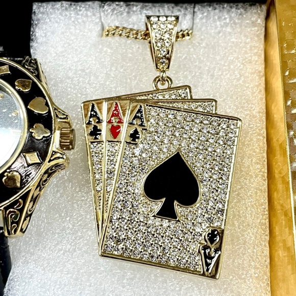 Strada Playing Card Watch Gift Set Rhinestone Ace Charm  display picture 3
